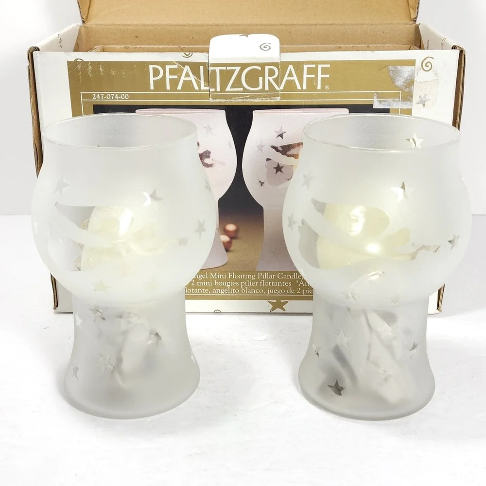 Vintage 2000 Pfaltzgraff White Angel Mini Floating‎ Pillar Candle Set (2) NIB